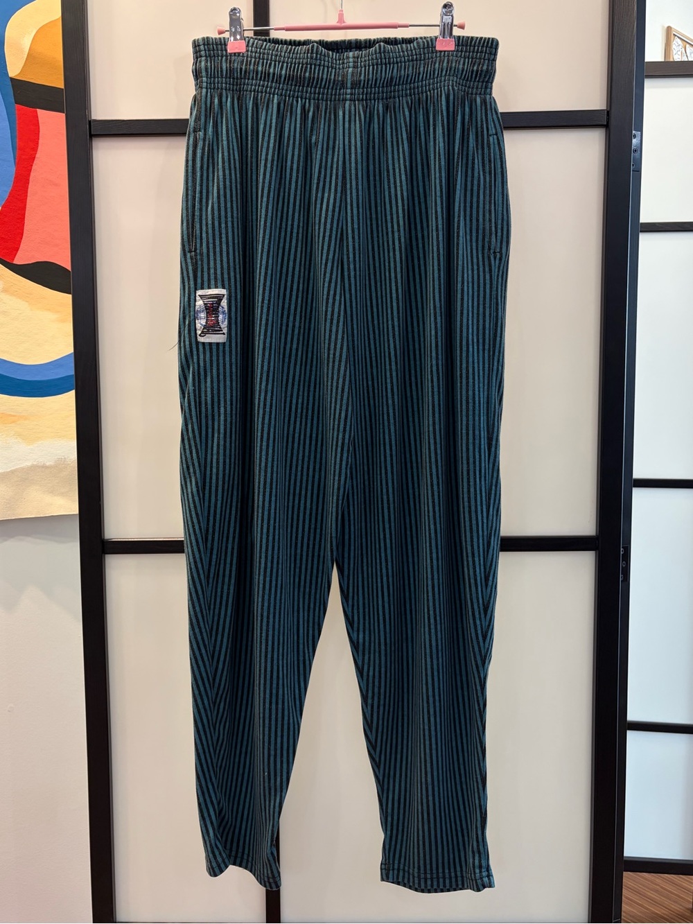 Vintage Green Striped Elastic-Waist Pants